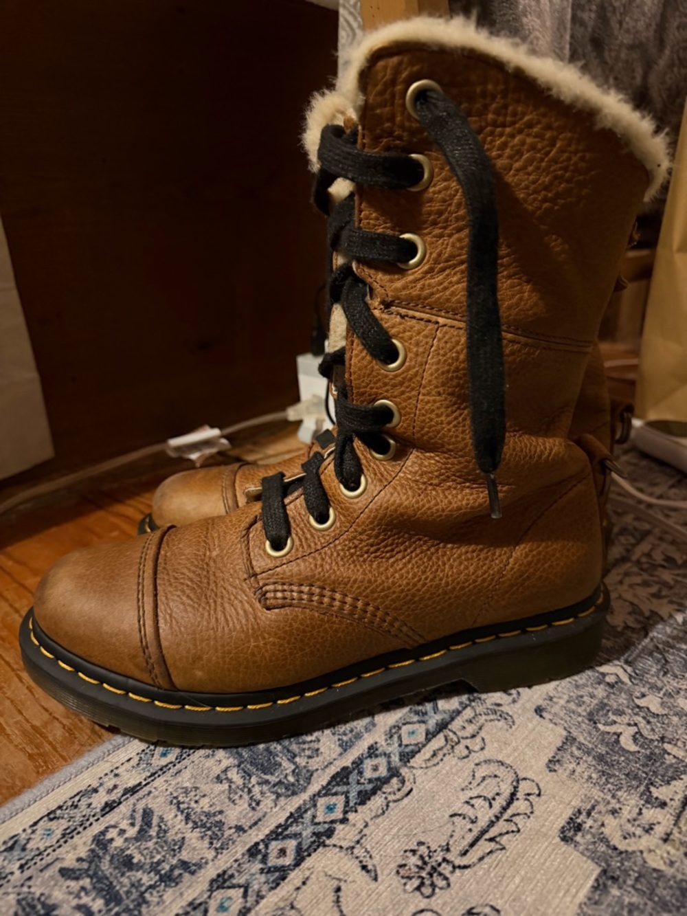 Dr. Martens Brown Lace-Up Faux-Fur Boots